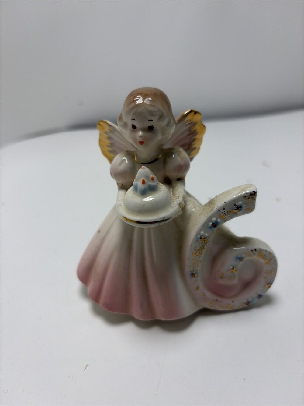 Josef Originals Birthday Figurine Girl Angel Age 6 Cake Pink
